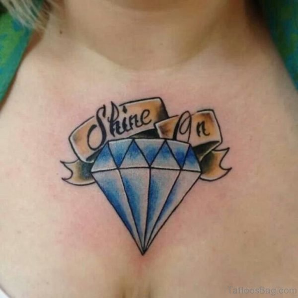 Diamond And Wording Tattoo On Chest