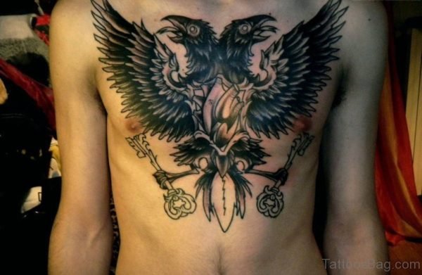 Double Headed With Heart Tattoo On Chest