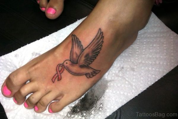 Dove With Cancer Ribbon Tattoo