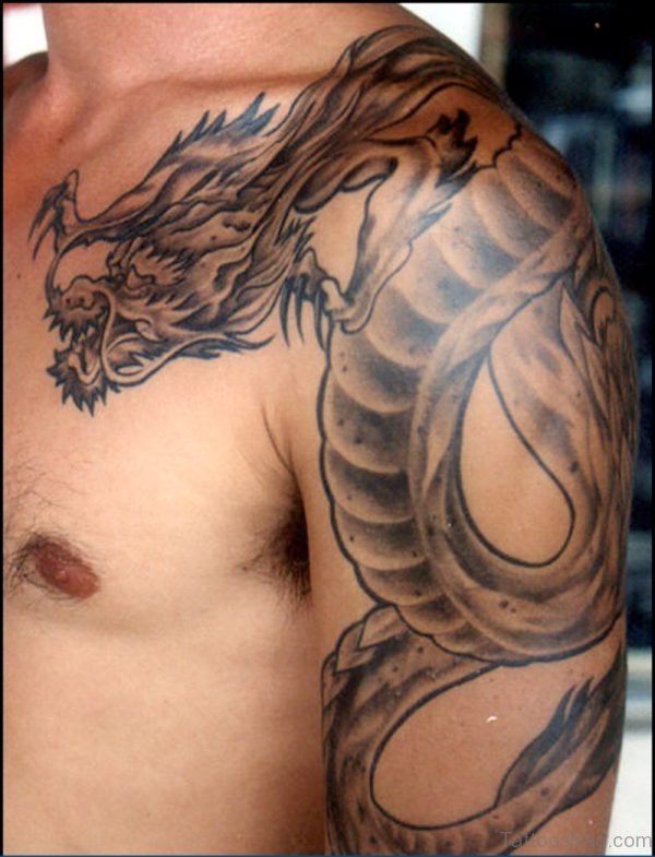 Dragon Tattoo On Left Shoulder