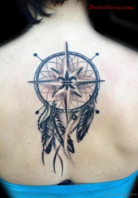 Dreamcatcher Compass Tattoo On Back