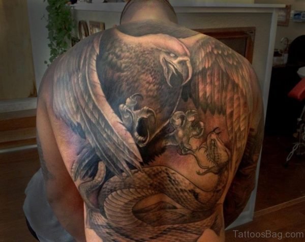 Eagle And Snake Tattoo Design On Back 