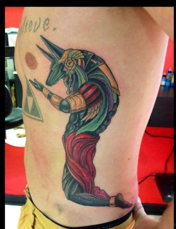 Egyptian God Abstract Tattoo On Side Rib