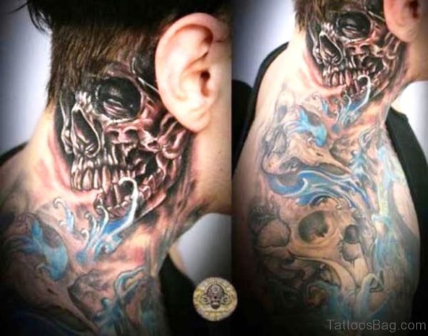 Egyptian Skull Tattoo On Neck