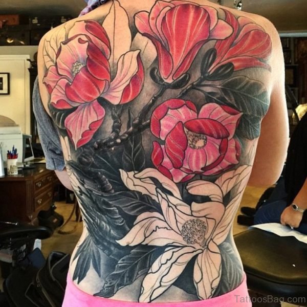Eleagnt Magnolia Tattoo On Back