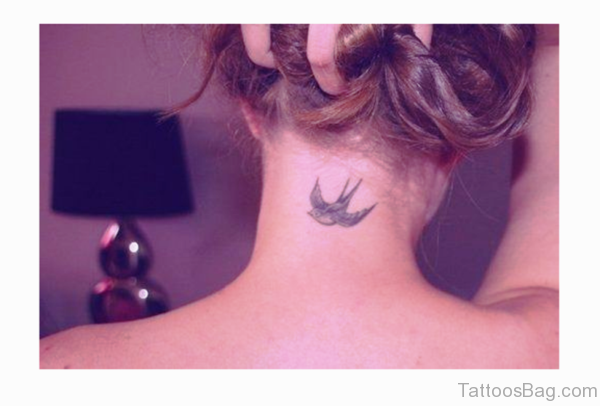 Elegant Bird Tattoo On Neck