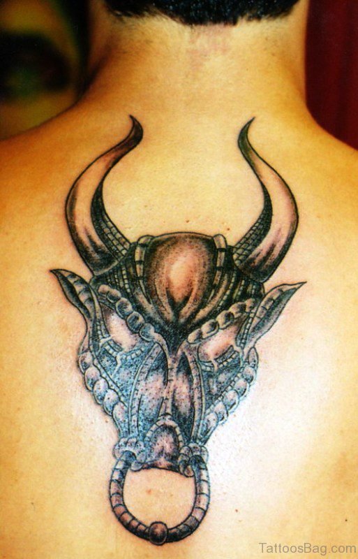 Elegant Bull Face Tattoo On Back