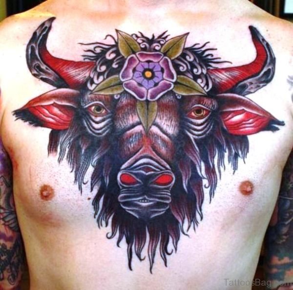 Elegant Bull Tattoo On Chest