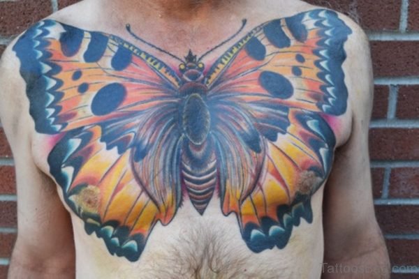 Elegant Butterfly Tattoo On Chest