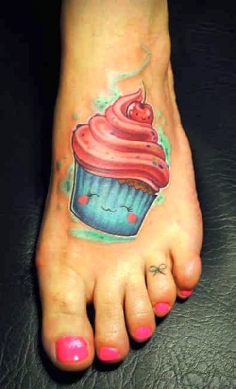Elegant Cupcake Tattoo On Foot