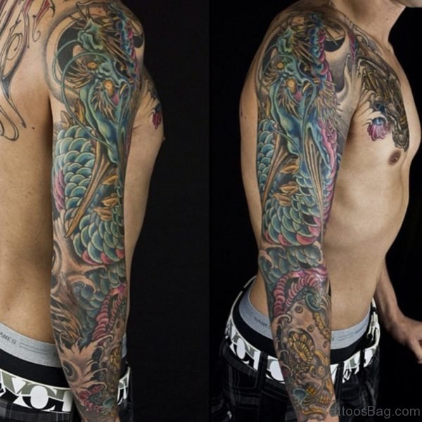 Elegant Dragon Tattoo On Full Sleeve