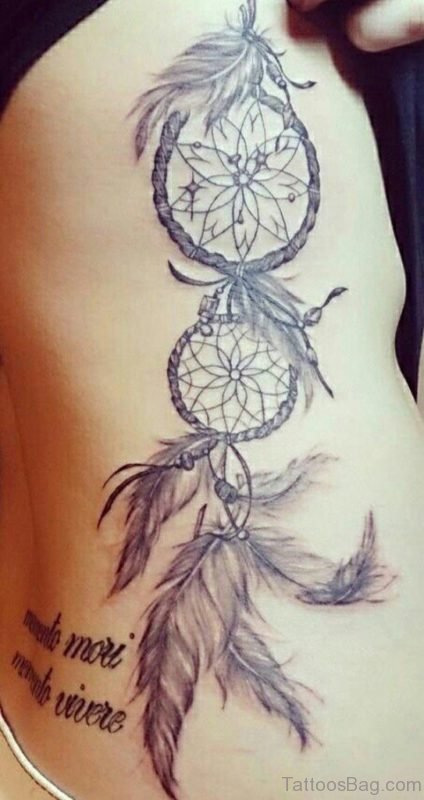 Elegant Dreamcatcher Tattoo On Rib