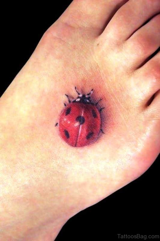Elegant Ladybug Tattoo On Foot 