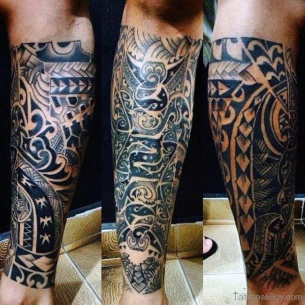 Elegant Maori Tribal Tattoo On Leg