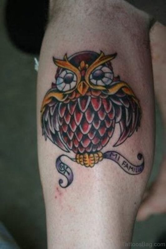 Elegant Owl Tattoo Design On Leg