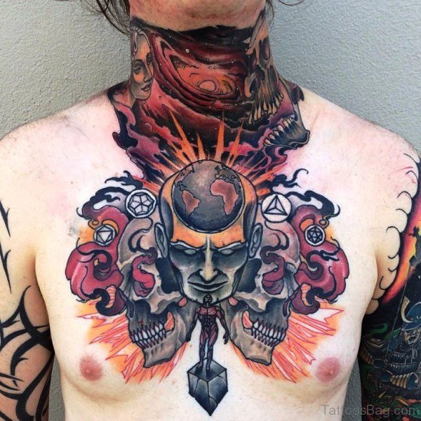 Elegnat Colored Skull Tattoo On Neck