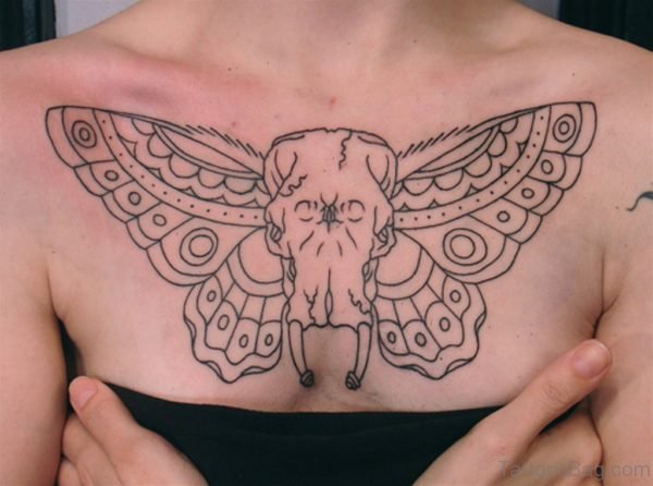Elephant Butterfly Tattoo On Chest
