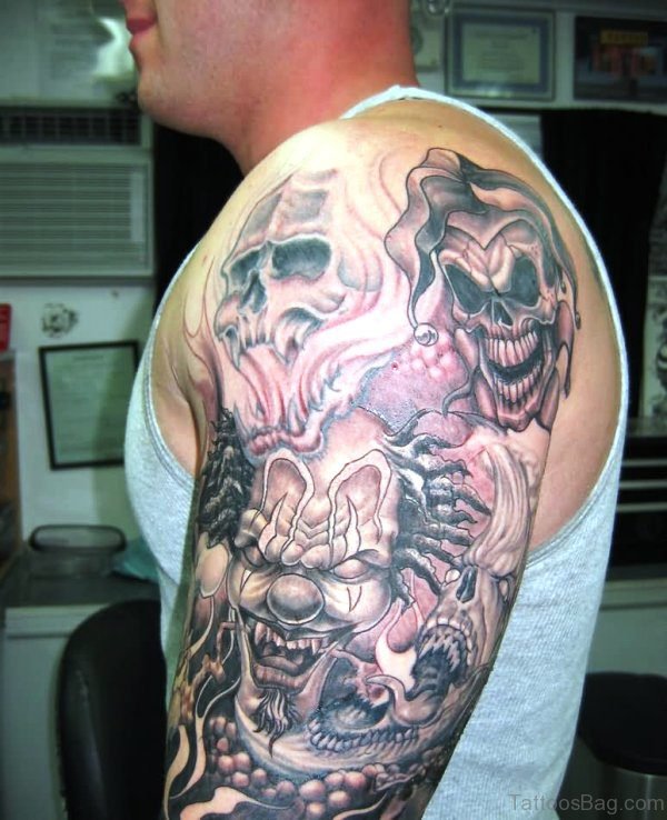 Evil Clown And Skull Tattoo