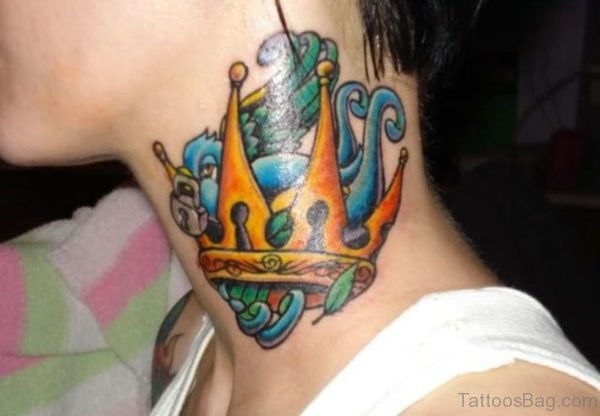 Evil Crown Tattoo On Neck