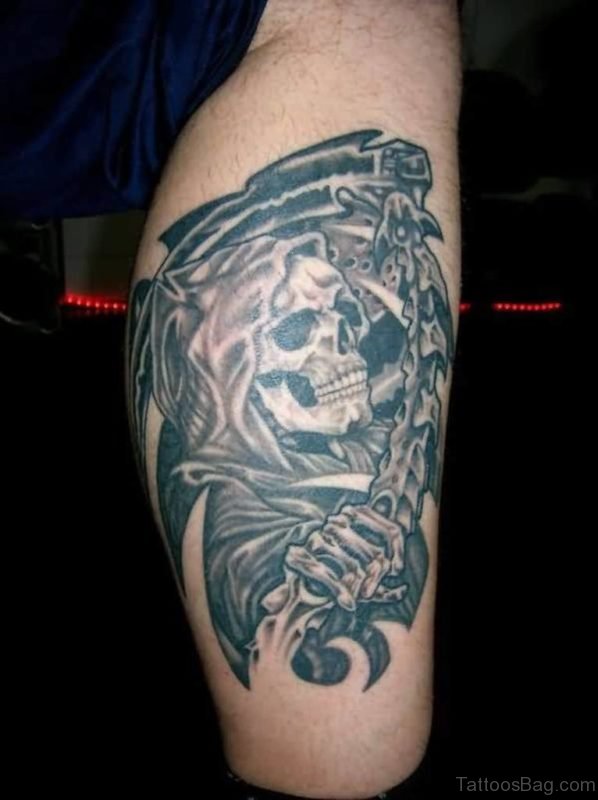 Evils Skull Tattoo On Leg
