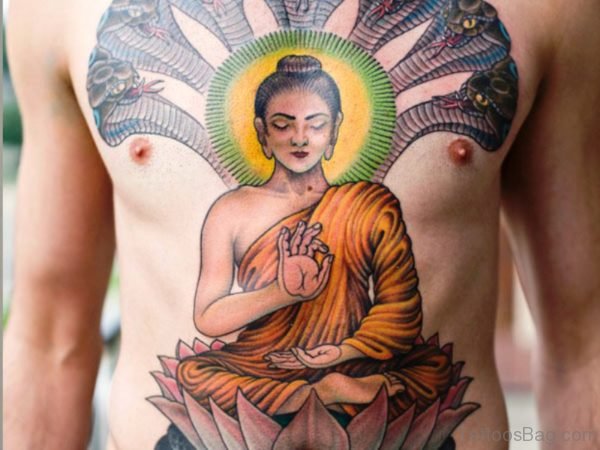 Excellent Buddha Tattoo On Chest