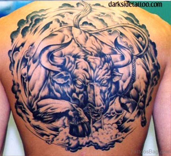 Excellent Bull Tattoo On Back
