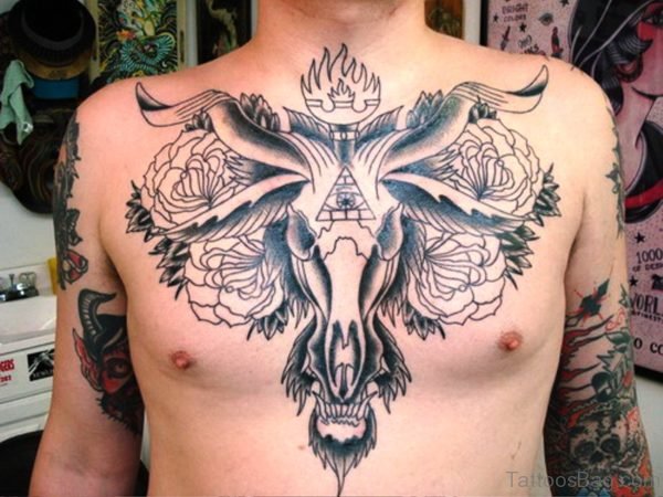 Excellent Bull Tattoo On Chest
