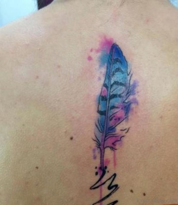 Excellent Feather Tattoo Design On Back
