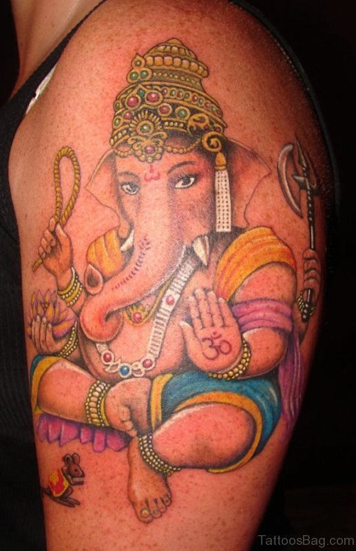 Excellent Ganesha Tattoo On Shoulder