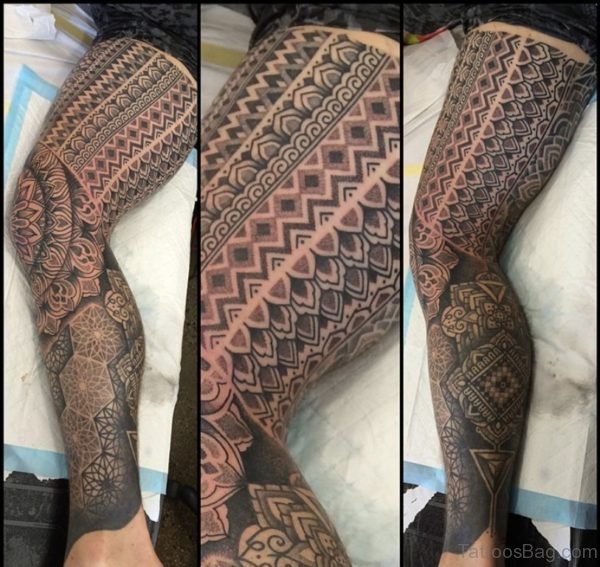 Excellent Geometric Tattoo Design On Leg