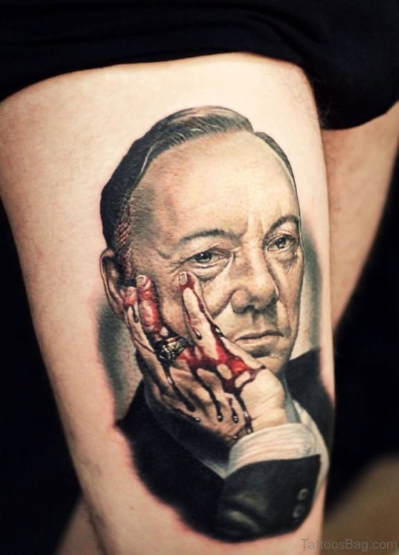 Excellent Portrait Tattoo For Thigh