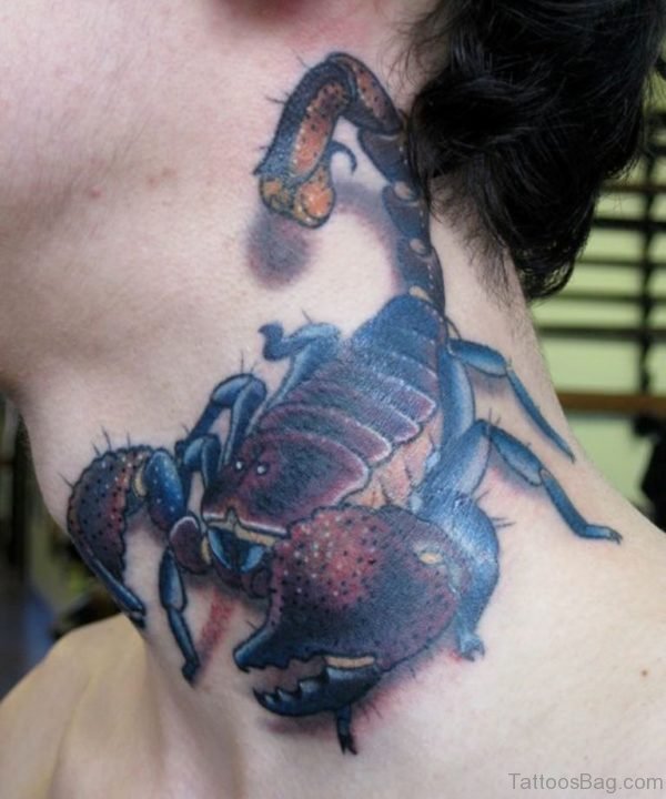 Excellent Scorpion Tattoo On Neck