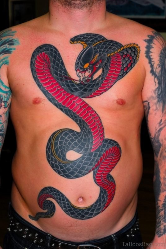 Excellent Snake Tattoo On Chest