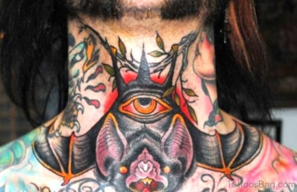 Eye Bat Neck Tattoo