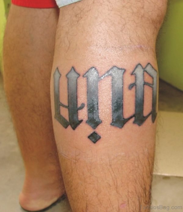 Fabulous Ambigram Tattoo Design On Leg
