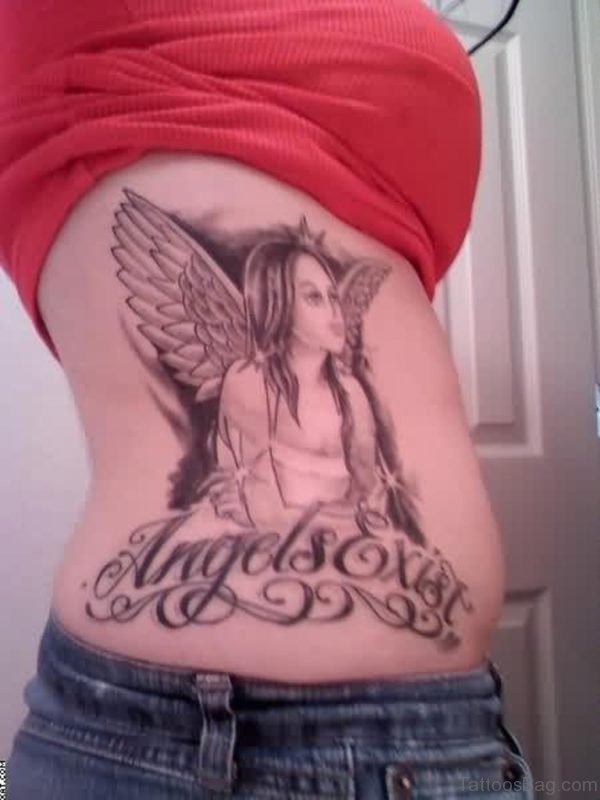 Fabulous Angel Girl Tattoo Design On Rib Side