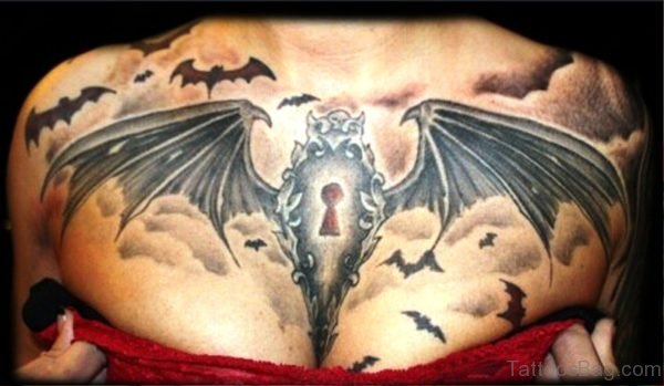 Fabulous Bats Tattoo With Key Lock Design