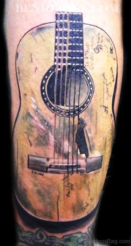 Fabulous Big Guitar Tattoo On Forearm