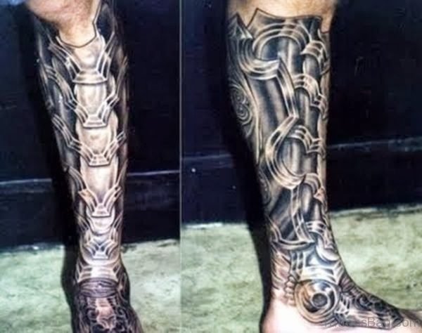 Fabulous Biomechanical Tattoo On Leg