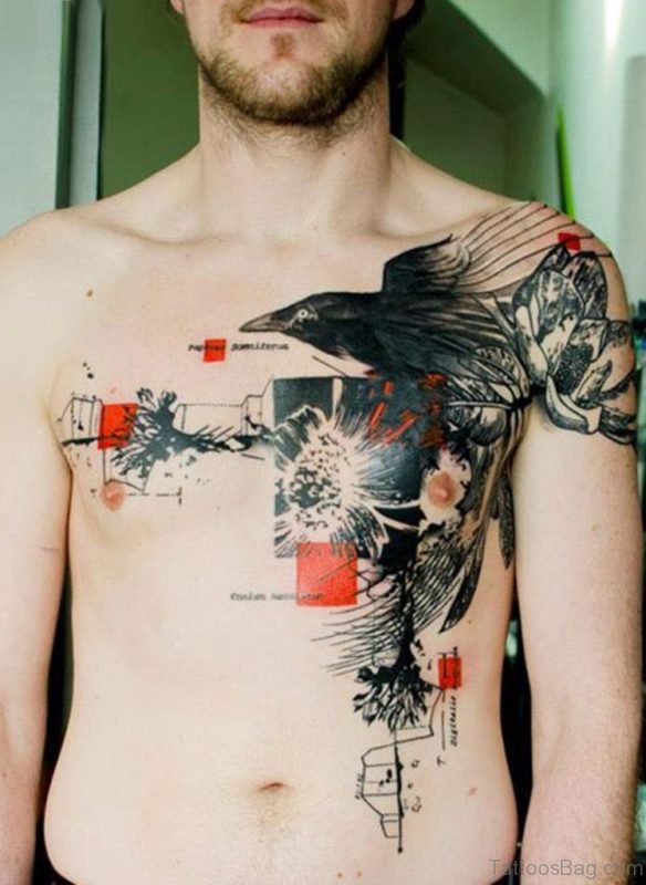 Fabulous Crow Tattoo On Chest