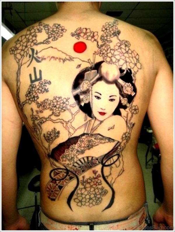 Fabulous Geisha Tattoo On Back