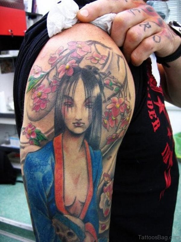 Fabulous Geisha Tattoo On Shoulder