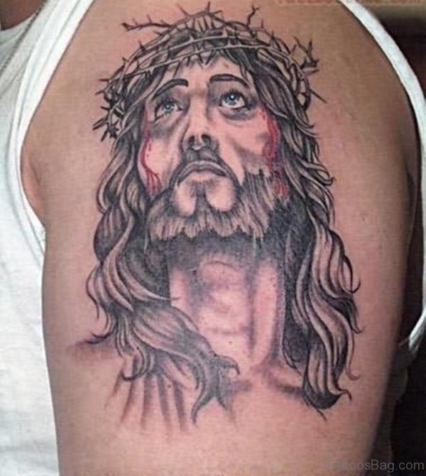 Fabulous Jesus Tattoo On Shoulder