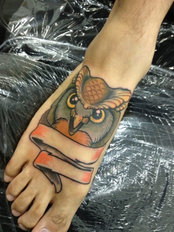 Fabulous Owl Tattoo On Foot