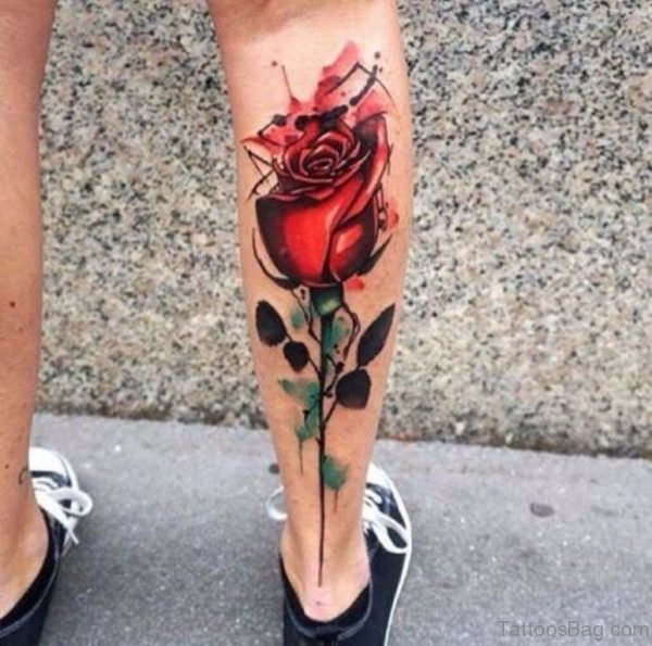 Fabulous Rose Tattoo On Leg