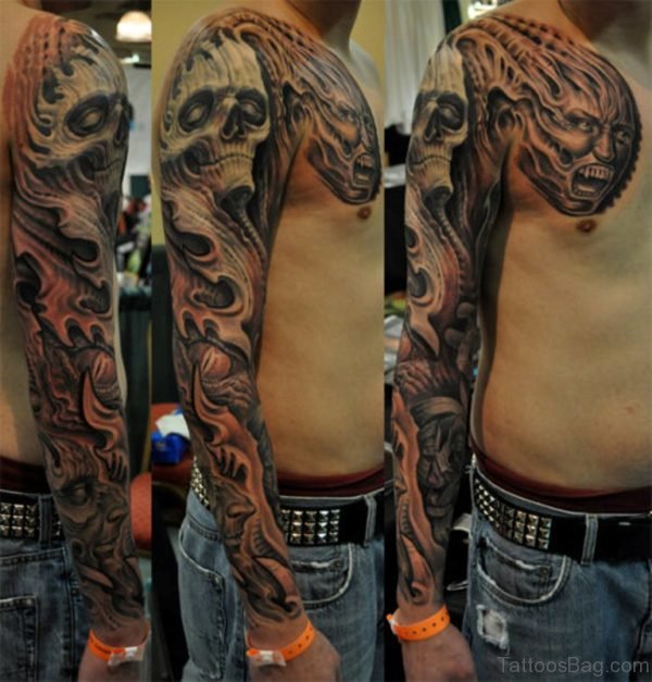 Fabulous Skull Tattoo On Full Sleeve