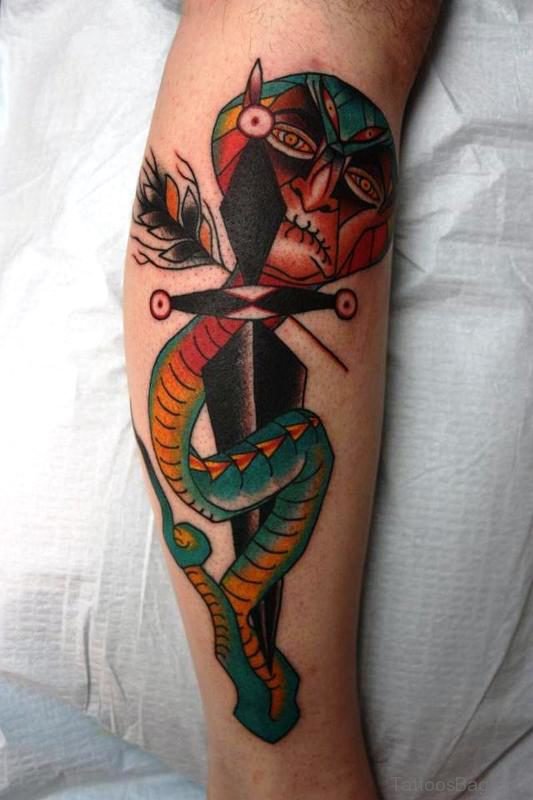 Fabulous Snake Dagger Tattoo On Arm