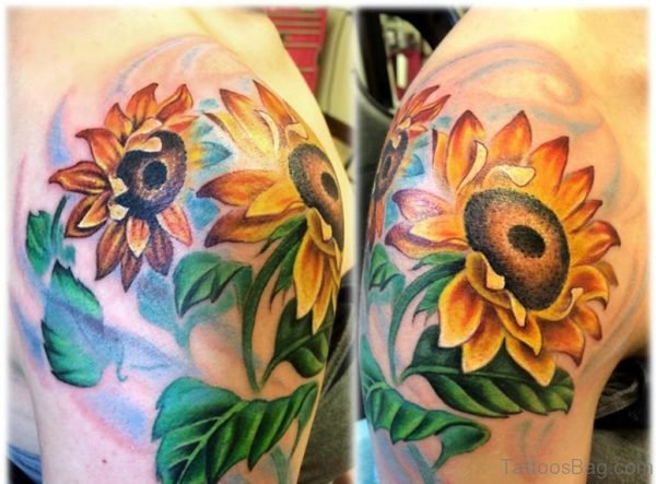 Fabulous Sunflower Tattoo On Shoulder