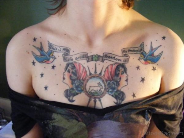 Fabulous Swallow Tattoo For Chest