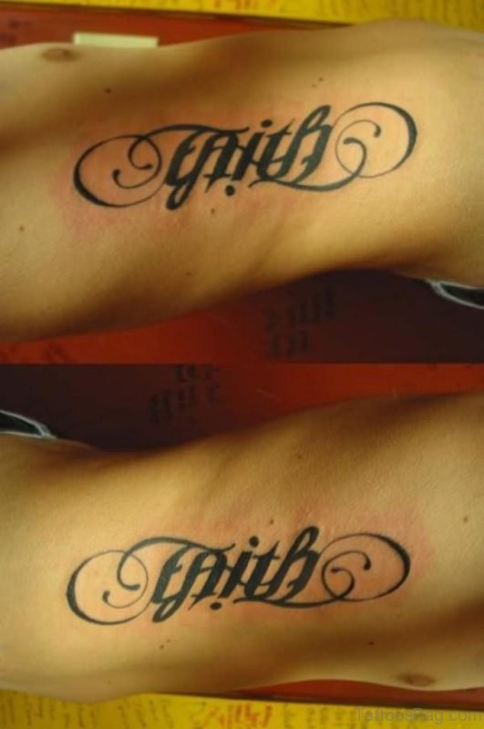 Faith Ambigram Tattoos On Side Rib